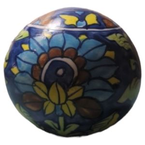 Vintage Blue Sunflower Floral Porcelain Orb Decorative Ball in Blue Sunflower